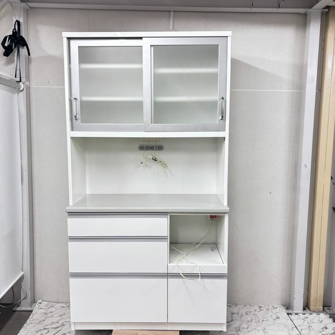 21312 2枚ガラス扉キッチンボード ソフトクローズ 食器棚 幅105 ◇大阪