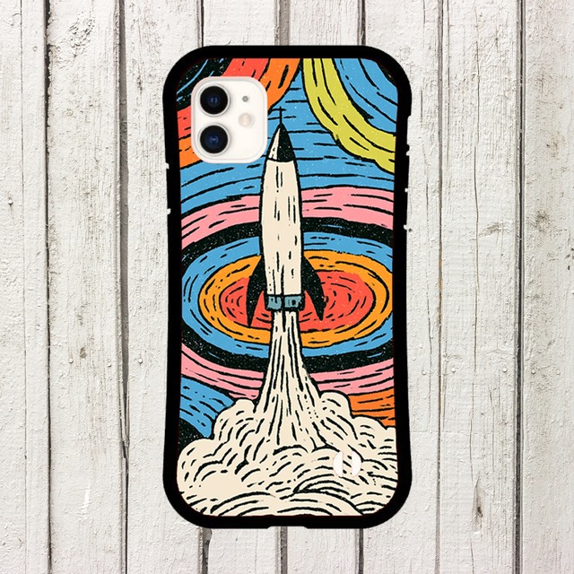 受注生産 iPhoneケース ロケットと渦巻き惑星の宇宙柄｜スペースエイジ RFSP057A