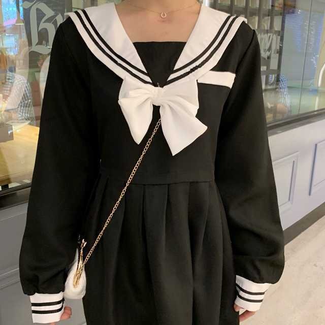 再入荷 セーラー風ワンピース ワンピース レディース 長袖 セーラー服 ショートワンピース ショート丈 フレアワンピース 大人かわいい 着痩せ 痩せ見え 大きめサイズ 夢かわ セットアップやパンツドレスなど二次会ドレスに合う海外ファッションサイト Urubei