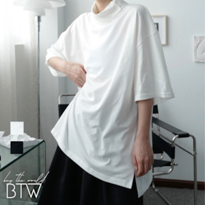 【韓国メンズファッション】BW697 メンズ デザインハイネック 半袖 シンプル オーバーサイズ Tシャツ カジュアル