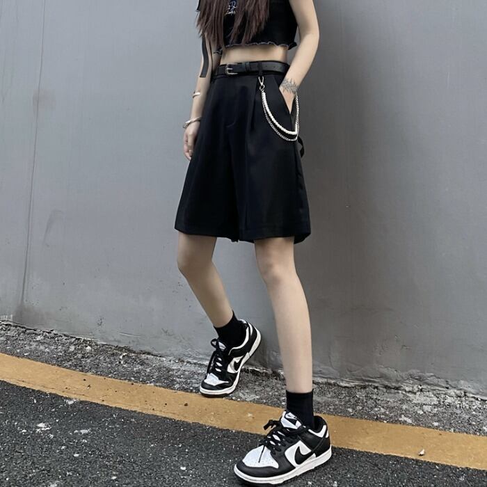 ダークスタイルショーツ サマーハイウェストウェストルーズパンツ カジュアル 夏物 ブルマー ケッペル85465784027