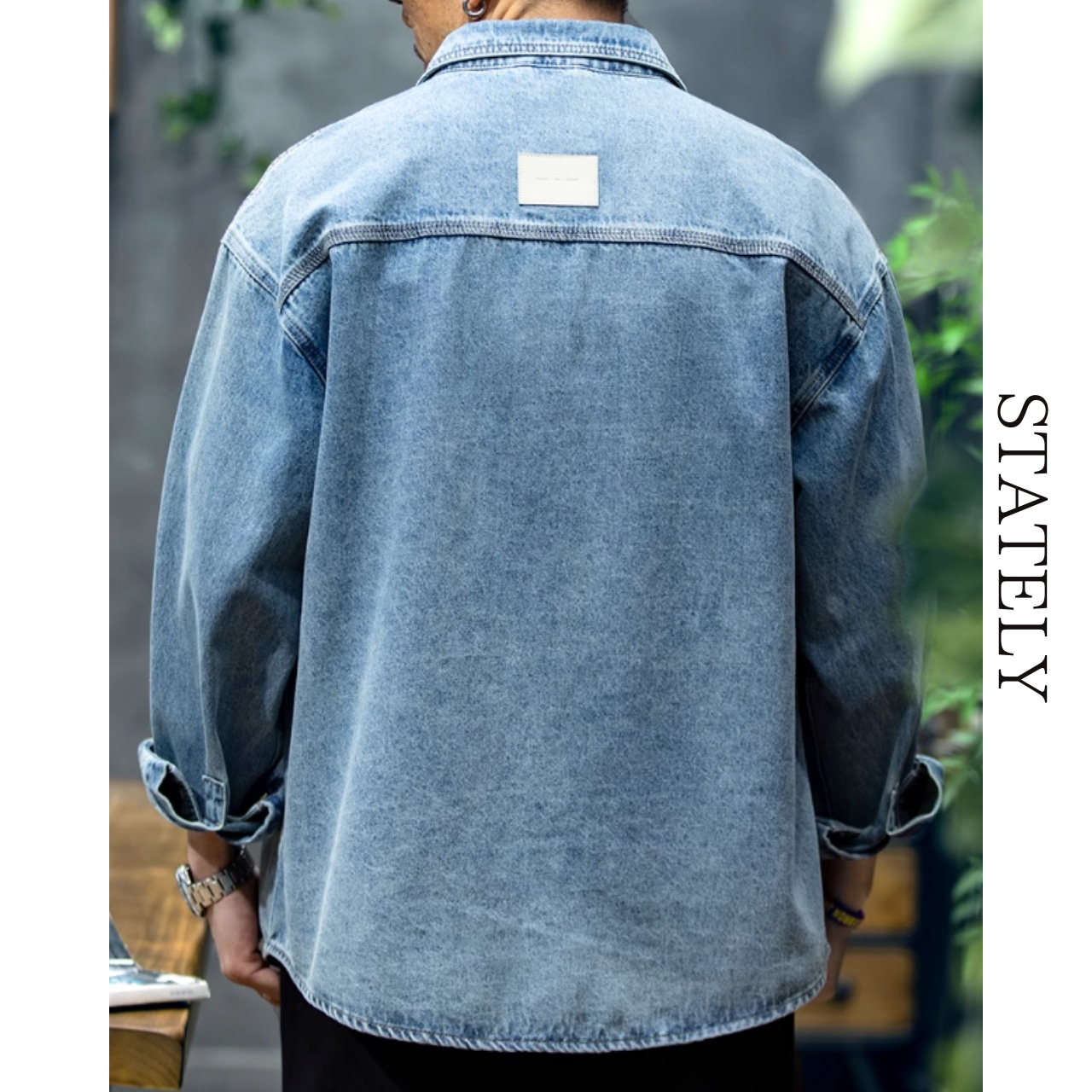 ウォッシュドデニム バックパッチ シャツ_T113・画像6