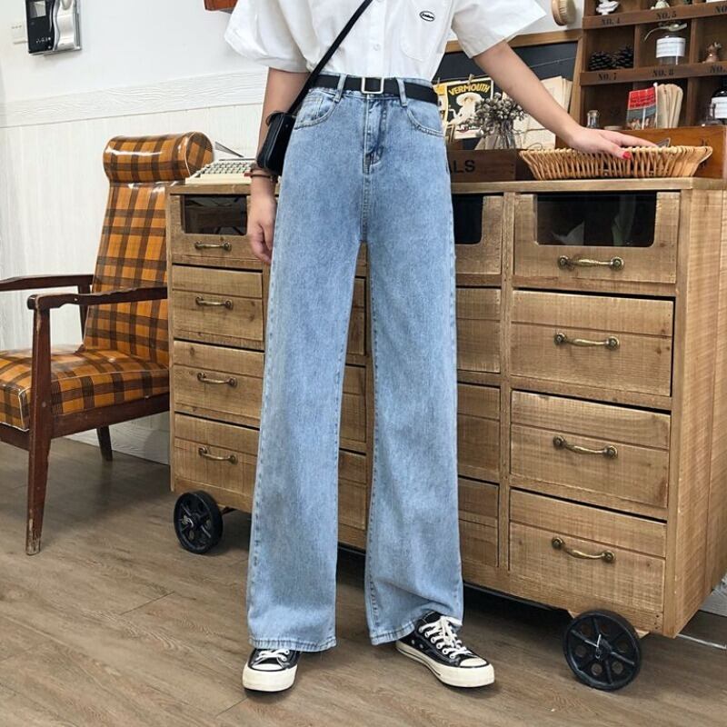 ヒョナワイドレッグパンツ2020新作レディースジーンズルーズハイウエストスリミングオールドストレートパンツモップパンツ 1号婦人10585173847