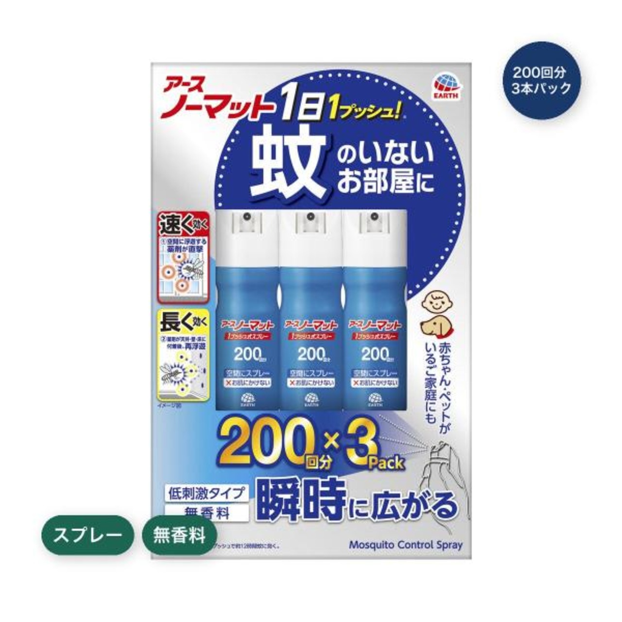 【2セット】アースノーマット 1プッシュ式スプレー 200回分 3本パック
