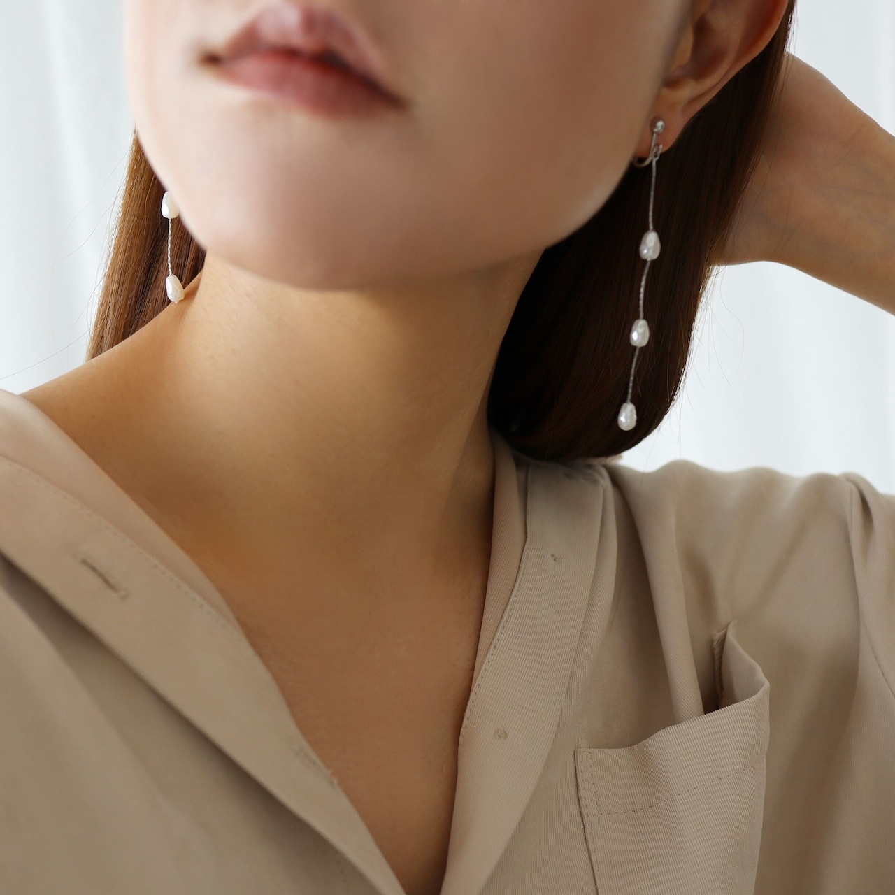 121E　パールロングイヤリング