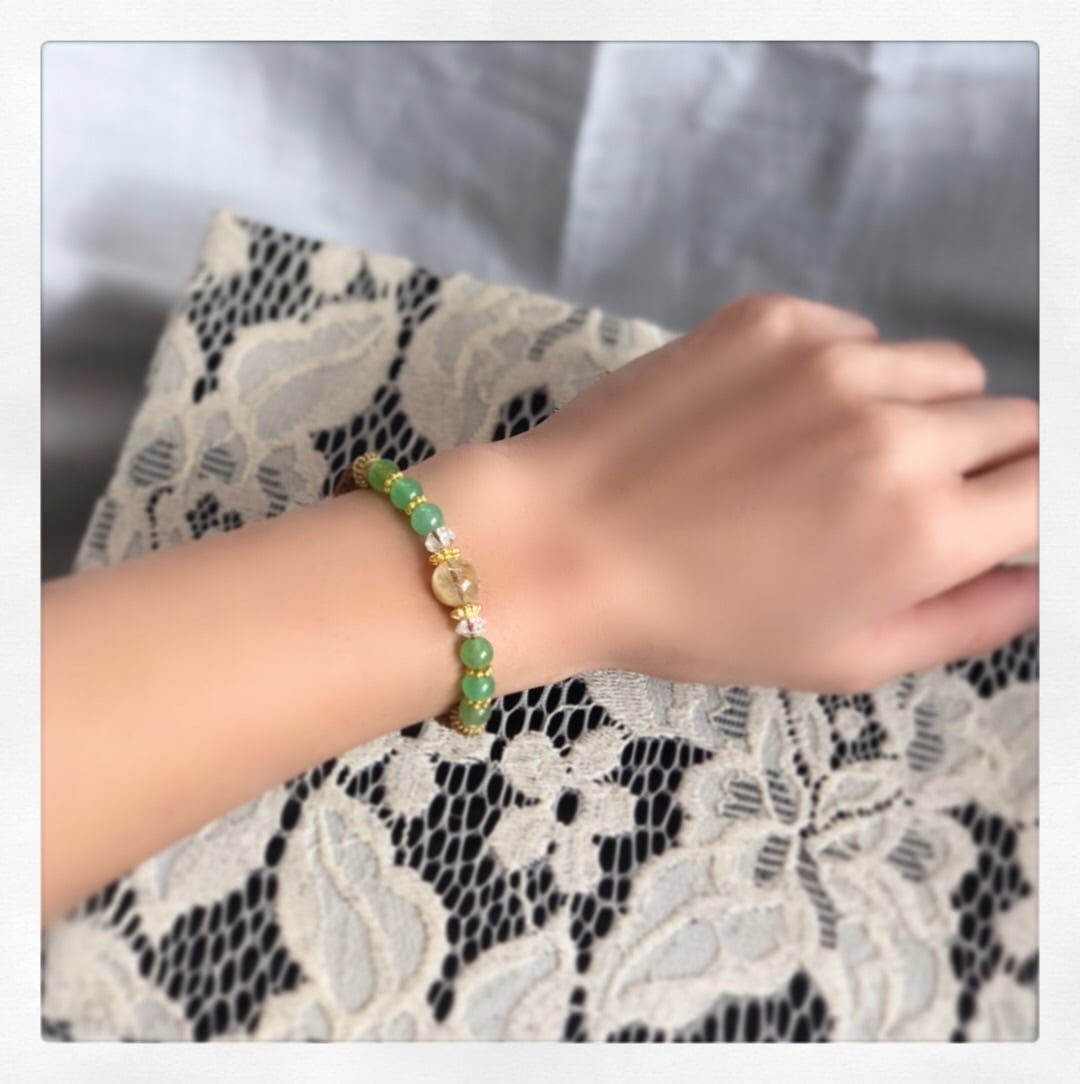 ルチルクォーツ×クリソプレーズブレスレット | Lico macrame jewely shop 