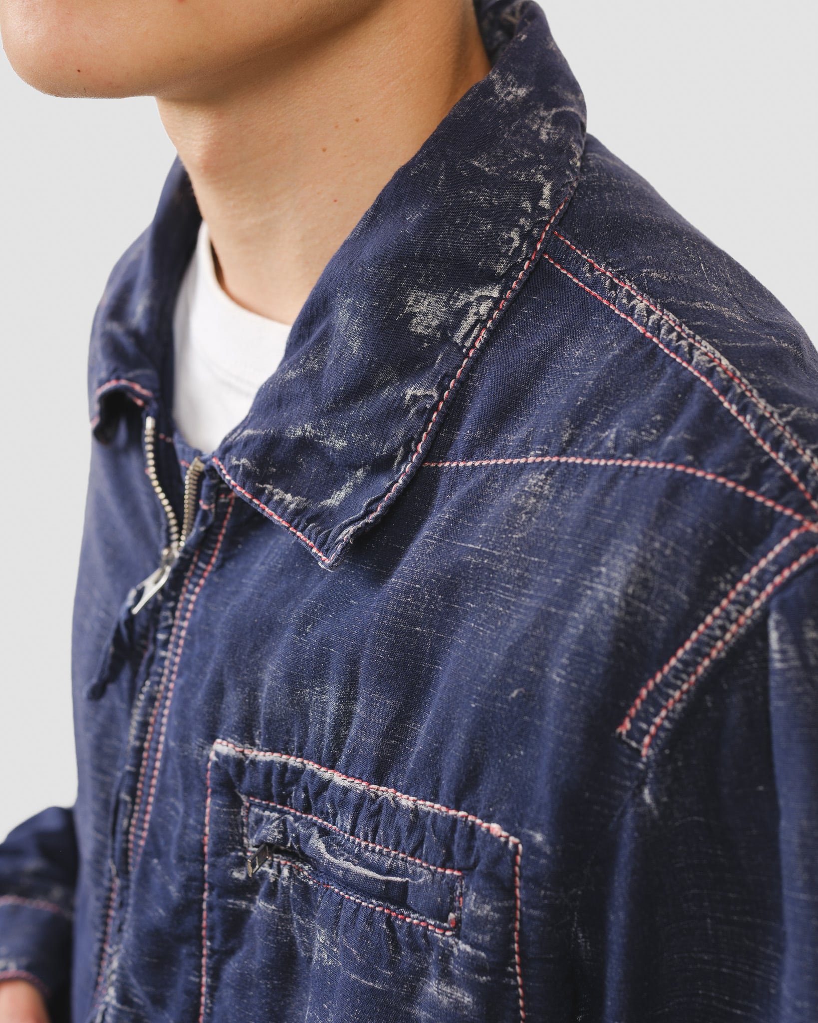 1990's] “ARMANI JEANS” Indigo Hemp Coating Jacket (Made in Italy