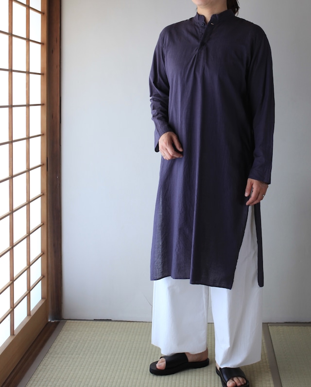 YAECA khadi ｜クルタシャツロング 天然染め(logwood)