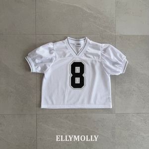 [ELLYMOLLY] Mesh Puff V-neck Top Tee / [엘리몰리] 메쉬퍼프브이넥티
