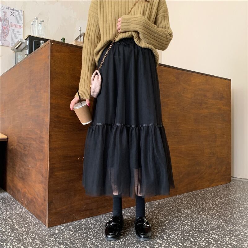 スプリングハイウェストウェストメッシュスカート 春物 YY-ファッション2651406876