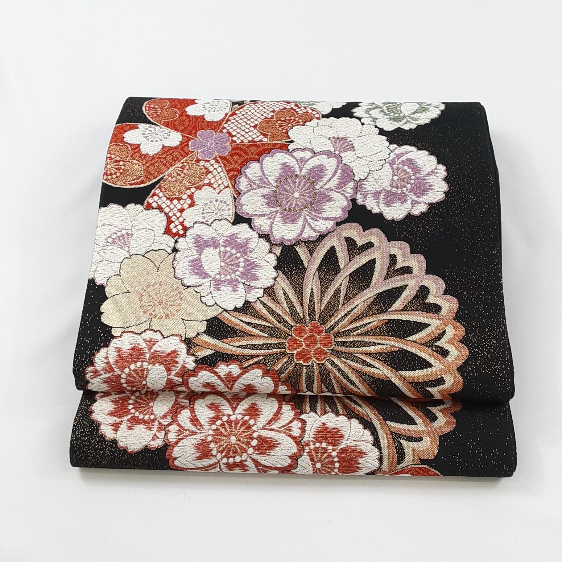 西陣袋帯 黒地に金通し桜尽くし 【新品】【仕立込み】【送料無料】