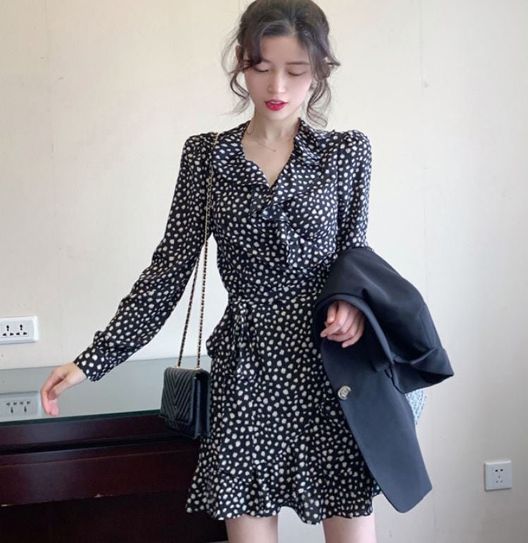 送料無料 大人女子コーデ ツイード テーラード ジャケット ダルメシアン柄 フレア ミニワンピース セットアップ Lamitte Deco トレンド 韓国ファッション ショップ Base店