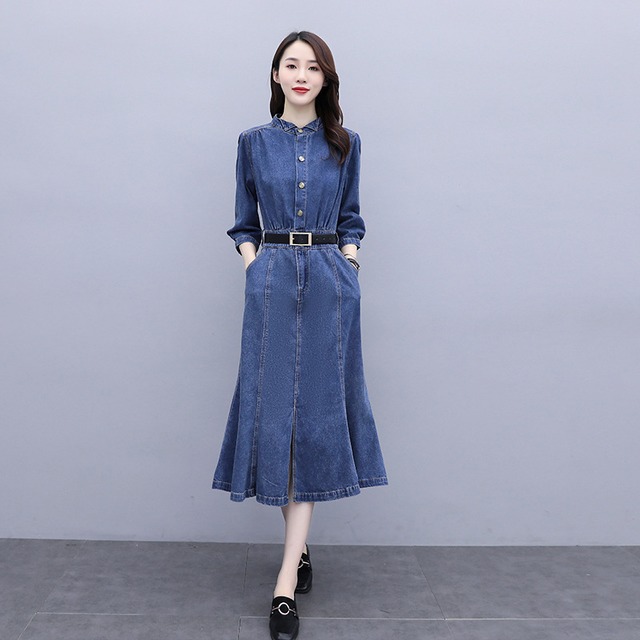 Dress 早い者勝ち ファッション デニムワンピースベルト付着心地良い Nanastyle