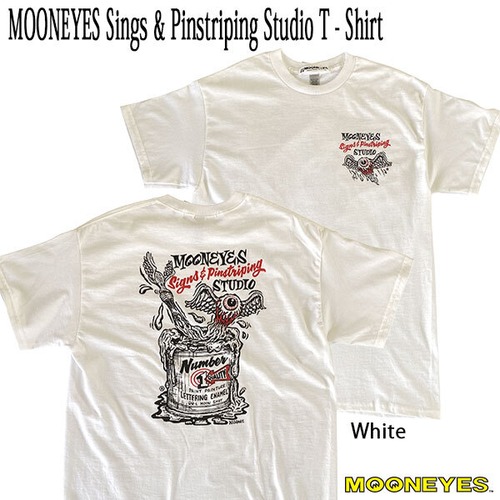 MOONEYES Sings & Pinstriping Studio T - Shirt ムーン サインズ & ピンストライピング ステューディオ T シャツ ホワイト Wildman石井 1SHOT PAINT MOONEYES ムーンアイズ