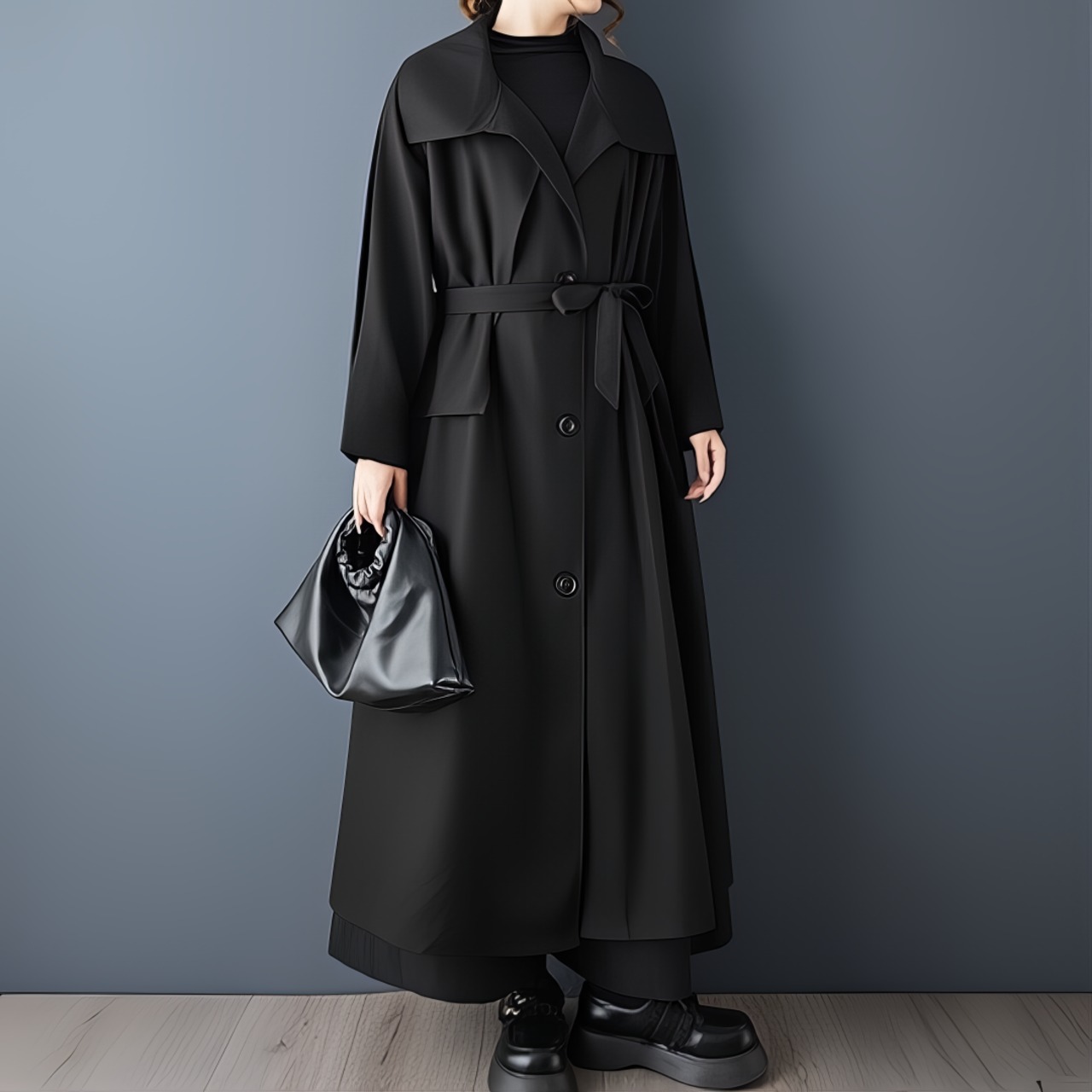 ビッグカラー バックボタン ロングコート  60046