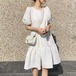 半袖ワンピース レディース ワンピース 膝丈ワンピース ラウンドネック パフスリーブ しわ加工 シンプル 無地 カジュアル お出かけ おしゃれ 可愛い フレアスカート ティアードスカート ハイウエスト