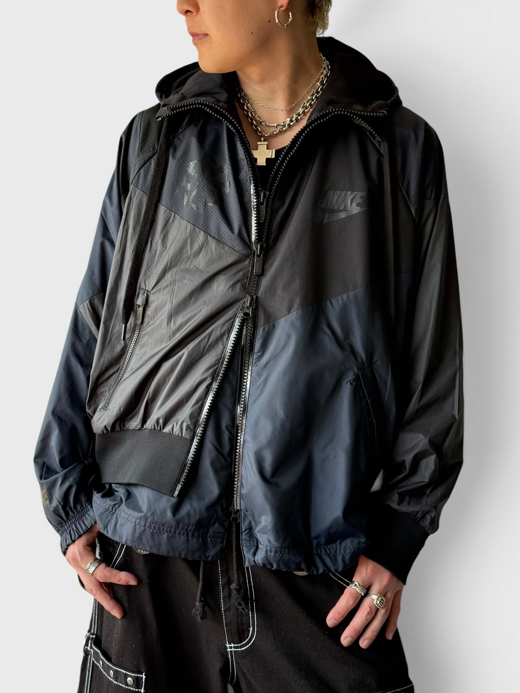 sacai × NIKE】panel pattern docking design hooded anorak jacket