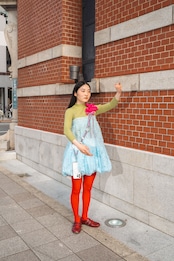 bi-tone frill strap Pink×Green