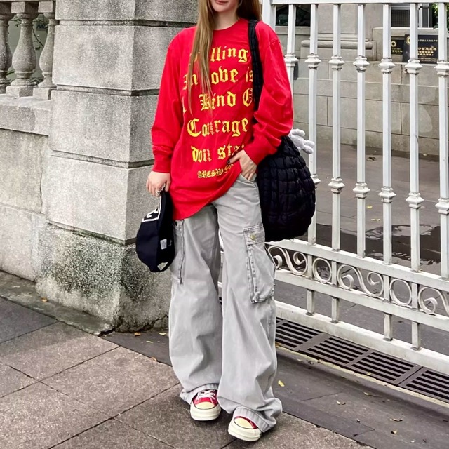 ゴシックテキストプリントロングスリーブTシャツ 3col   R01846