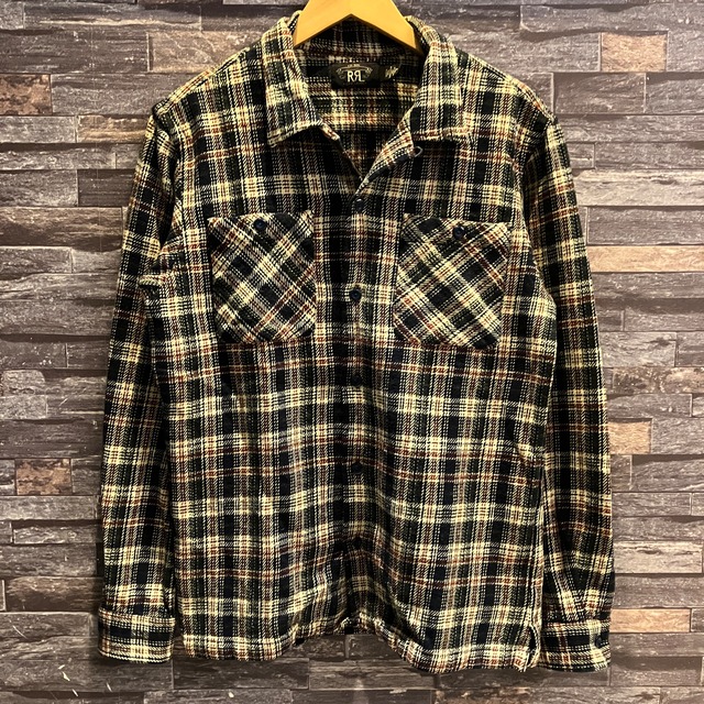RRL HEAVY FLANNEL OPEN COLLAR CHECK SHIRT