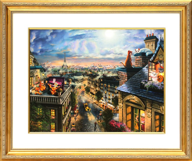 ディズニー絵画 トーマス キンケード おしゃれキャット/月下の愛 ポスター 正規品 インテリア 展示用フック付 額縁2種選択可 アートプリント