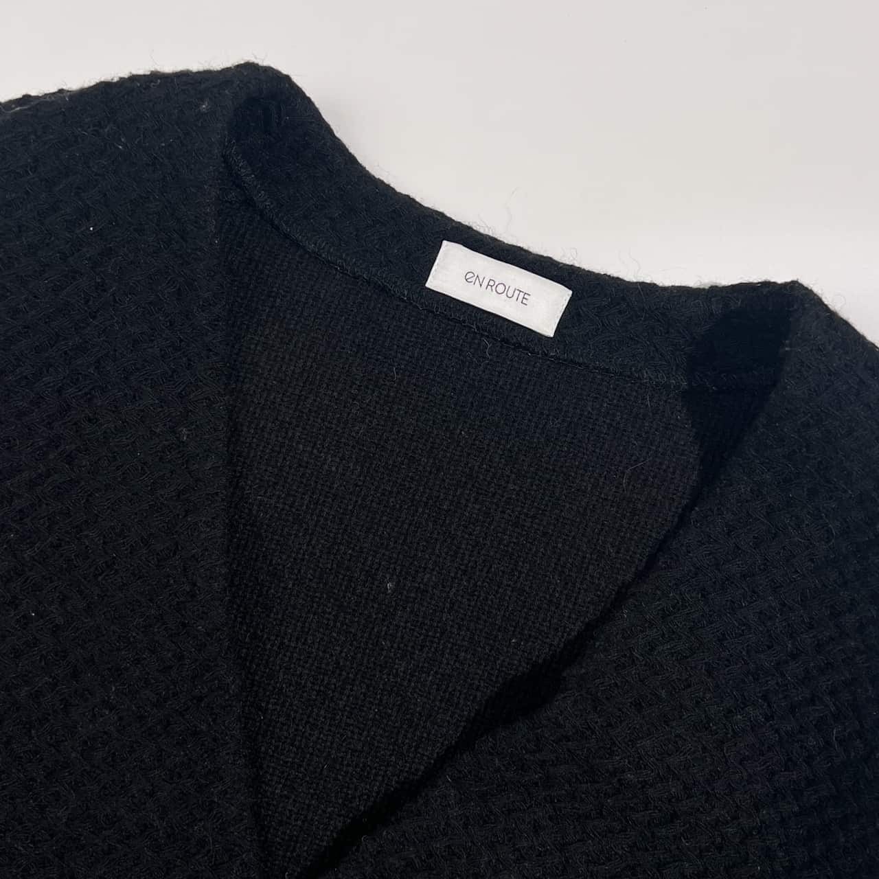 EN ROUTE アンルート 切替デザイン 総柄 Vネック 前開き ニット カーディガン 3/ブラック系 レディース ユナイテッドアローズ