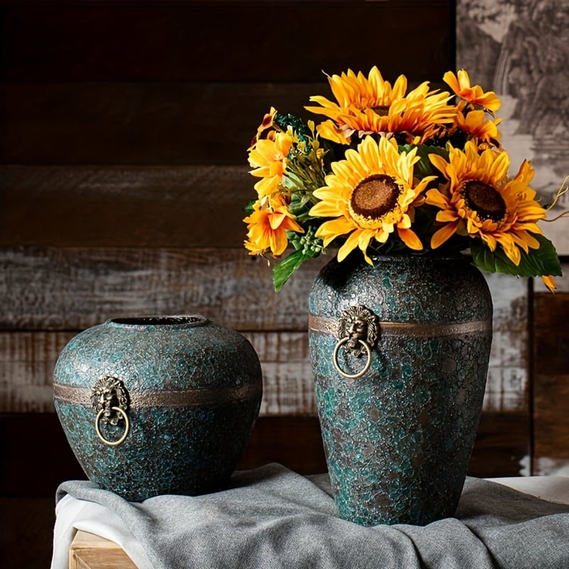 花瓶 ヴィンテージ調 ヨーロッパ風 ライオンヘッド 装飾 おしゃれ