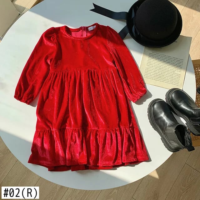子供女赤ちゃん赤いドレス秋幼児ベビーベルベットドレス長袖キッズ