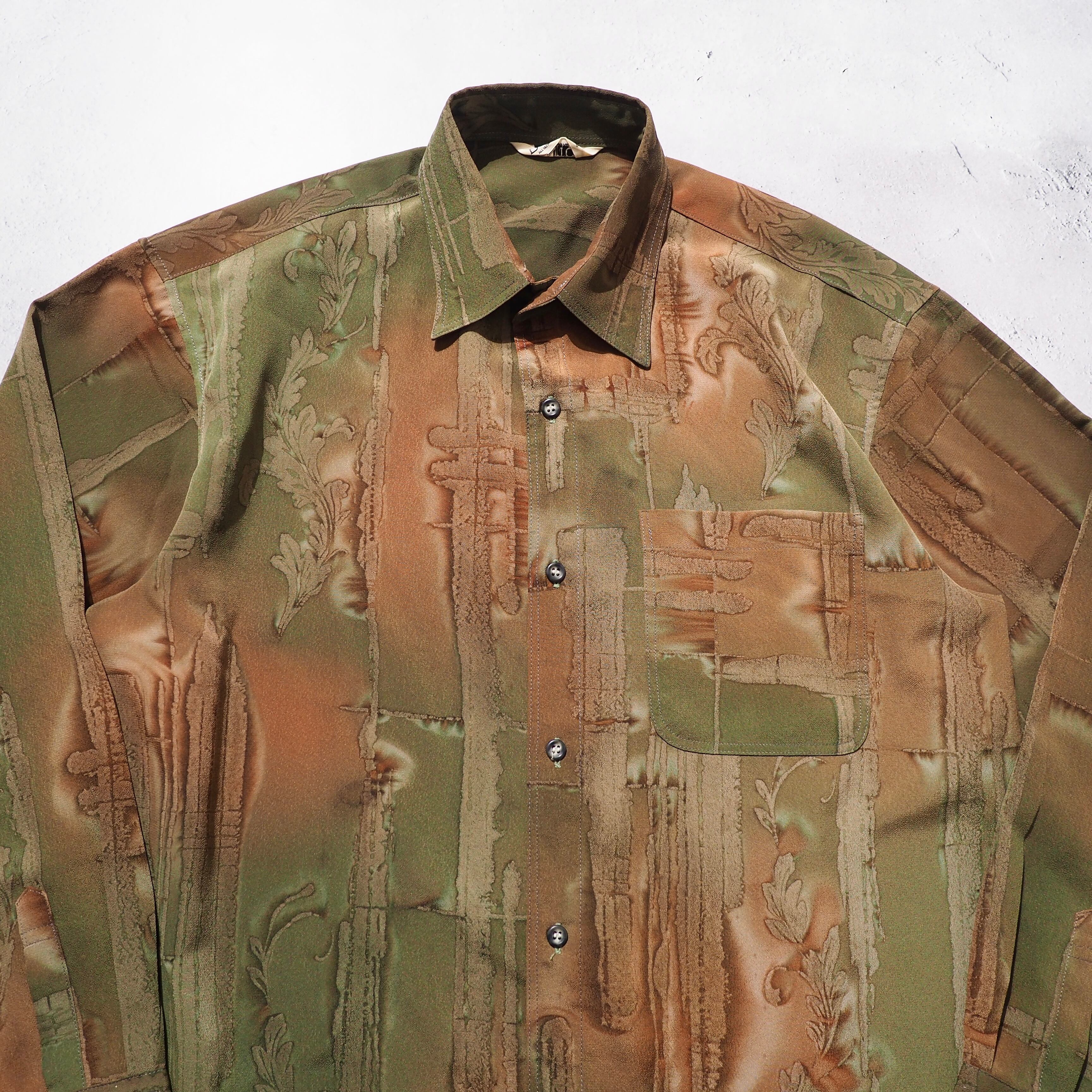 1980 - 90s ” 滲み ” Geometric patterns vintage Drape loose shirt