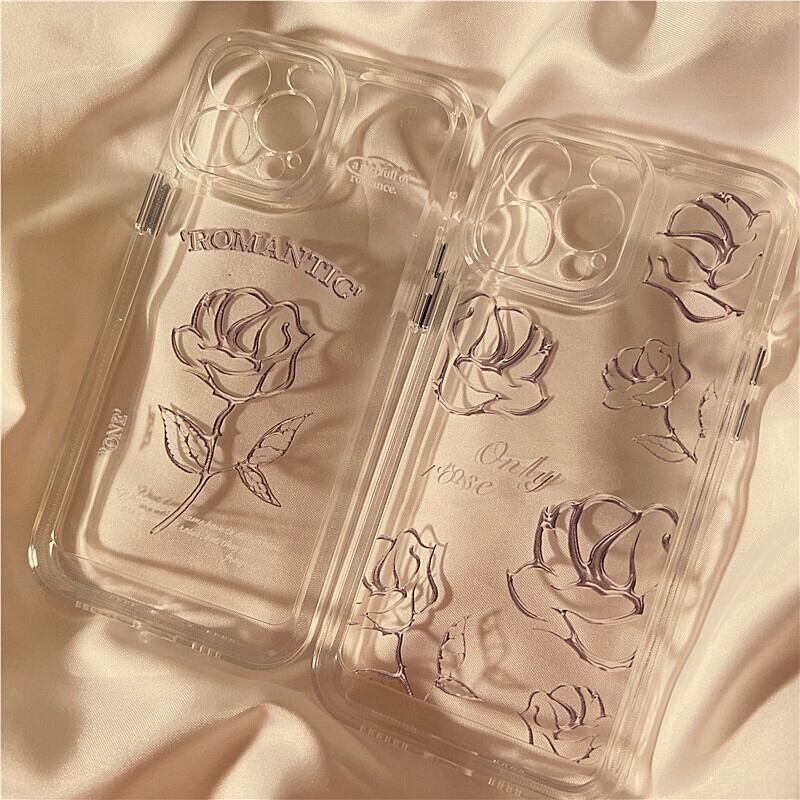 iPhone14 Pro Max 13 12ケース 透明 バラ 花柄 美しい ○薔薇