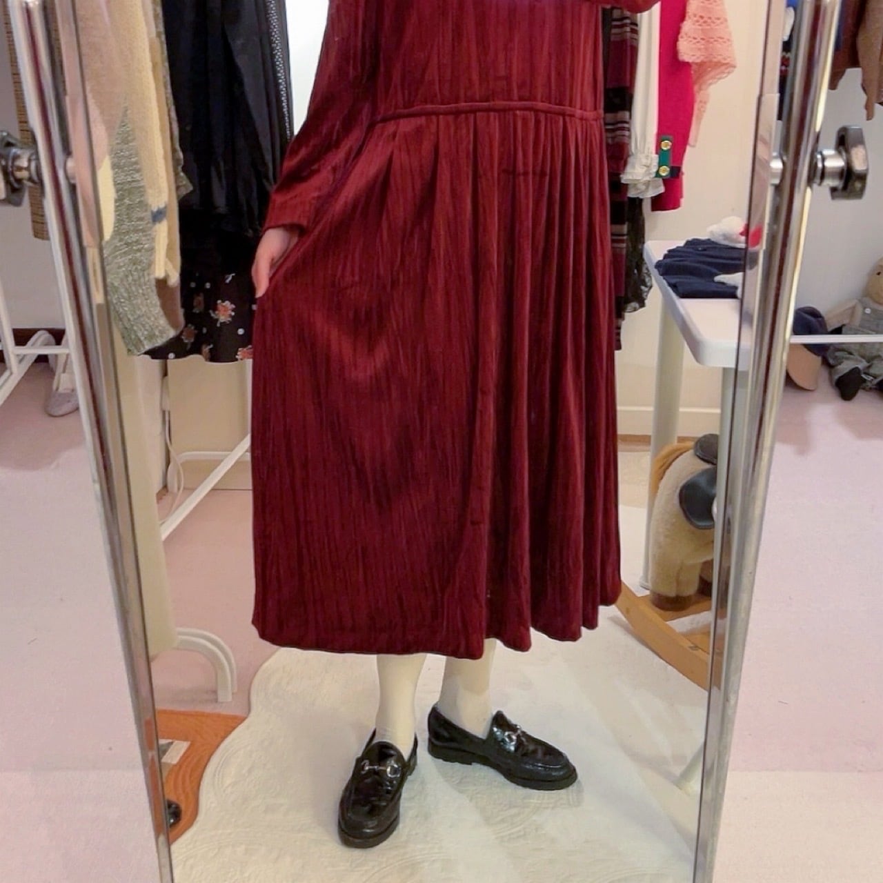 bordeaux velours wrinkle one-piece