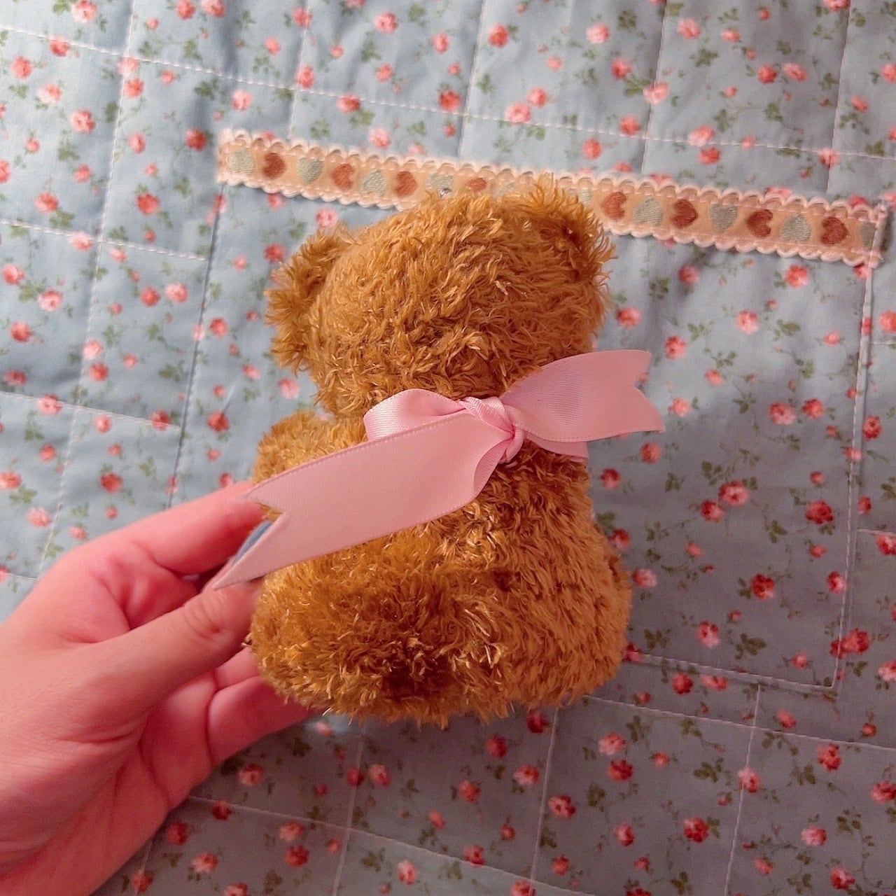 pink ribbon bear plush keychain