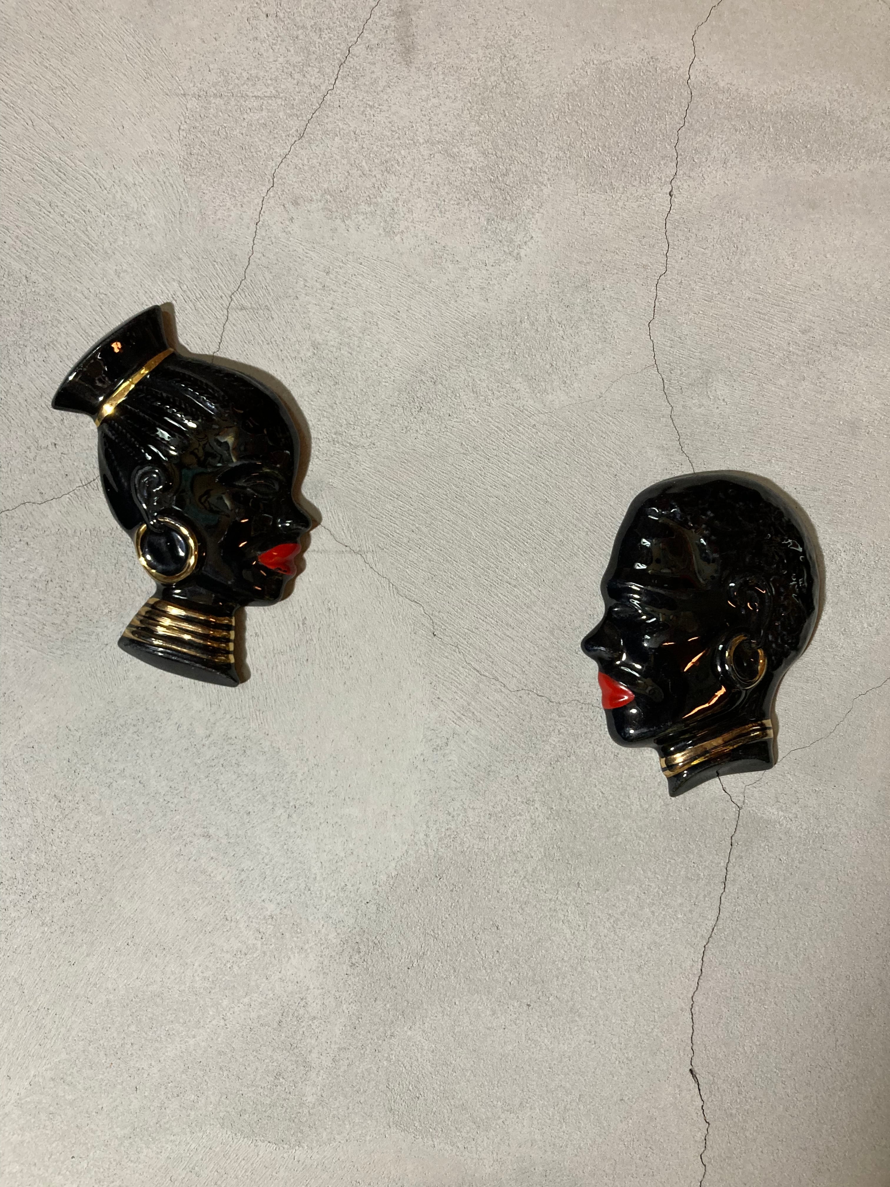 50s VINTAGE AFRICAN  FACE  WALL DECOR　(beady  antiques)