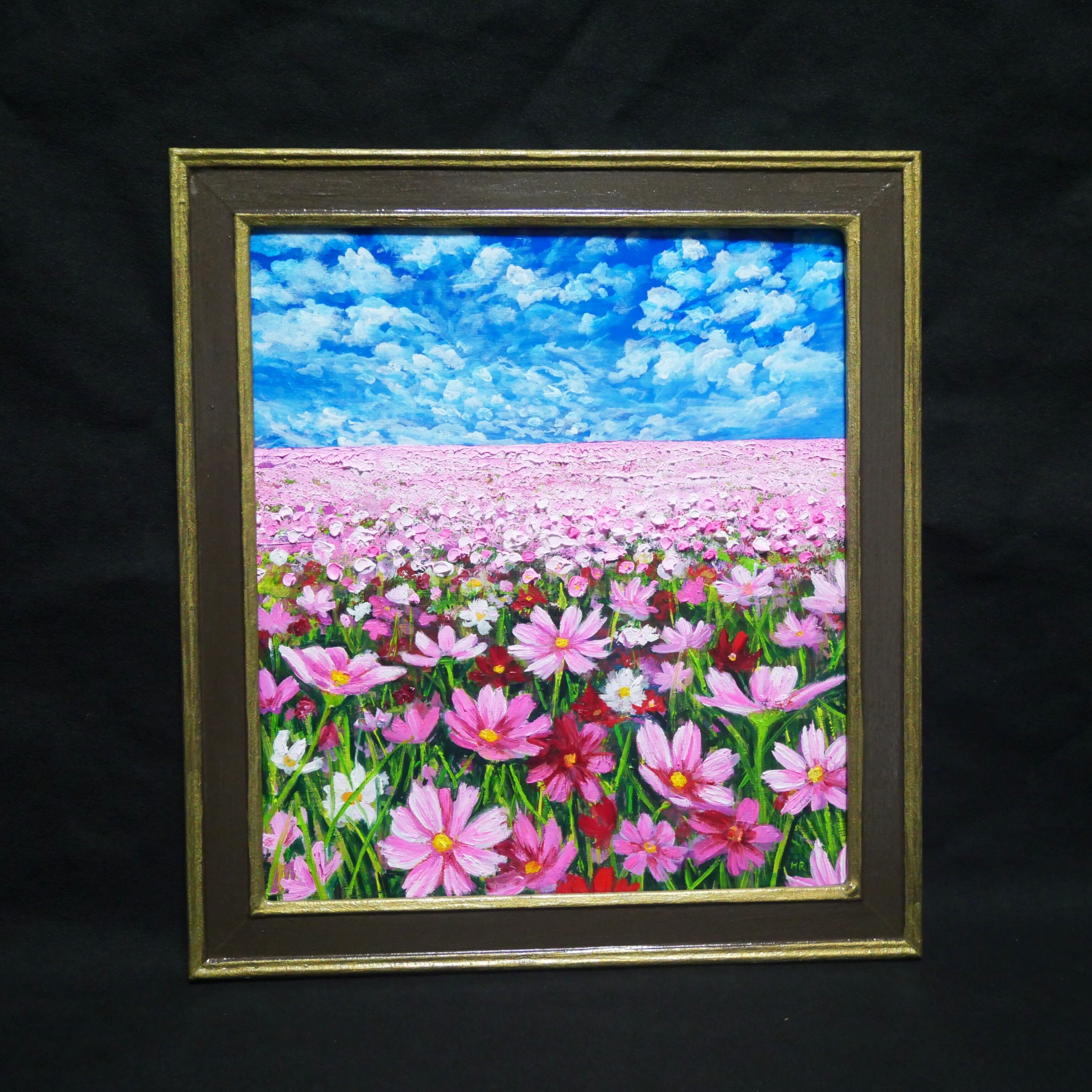 油絵 油彩 油彩画 絵画 絵【秋空とコスモス】 | HIROSHI1990