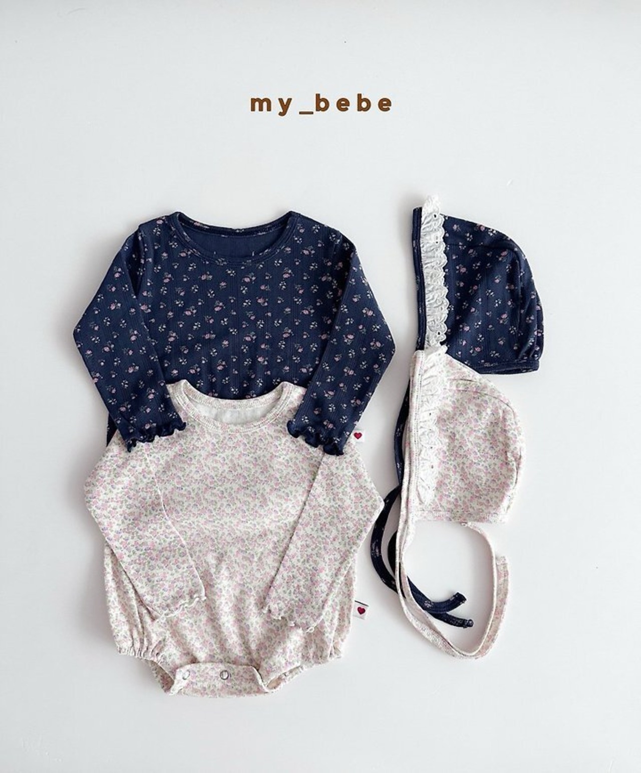 韓国子供服 / Mybebe / フラワーカラースーツ(ボンネット付き) / ベビー *S(6ヵ月)~Ⅿ(12ヵ月)*
