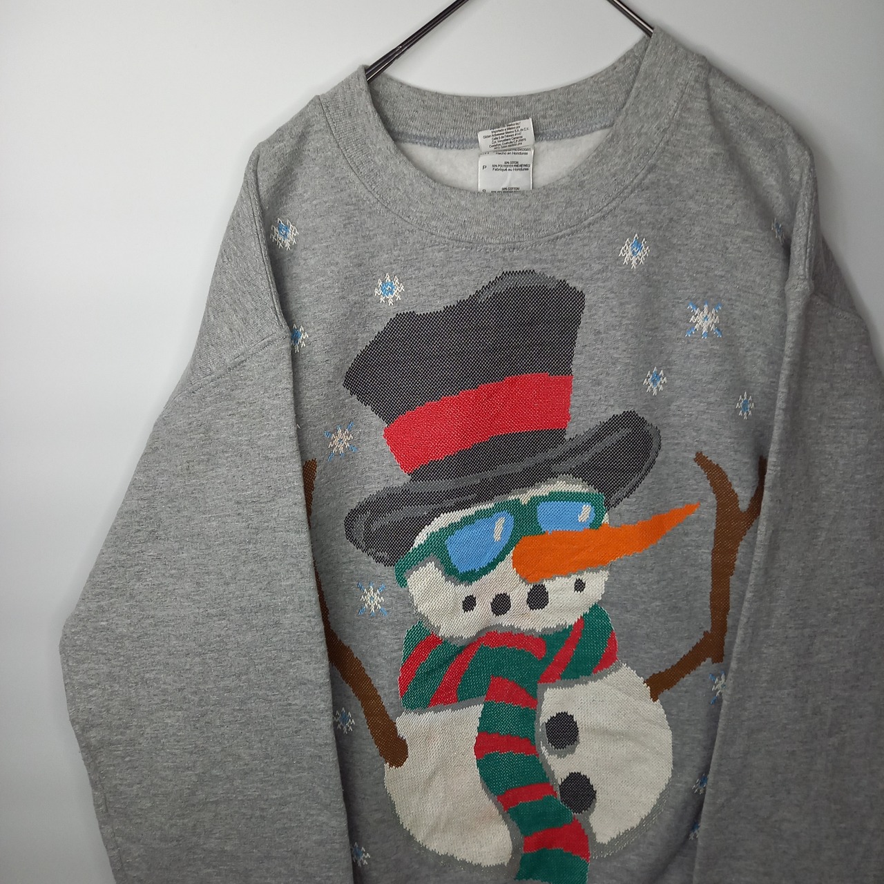 ギルダン　クルーネック　スウェット　トレーナー　ビッグプリント　グレー　S