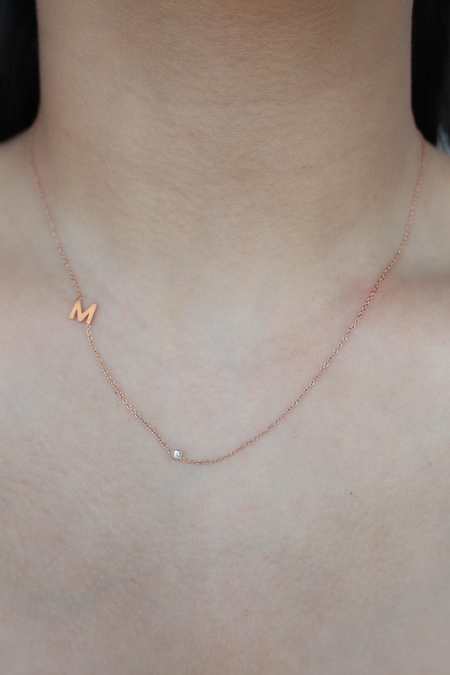 Alphabet Zirconia Necklace / Pink Gold