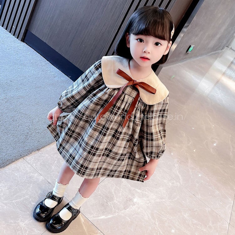 90㎝-130㎝】ワンピース フォーマル チェック柄 リボン ドレス 子供服  