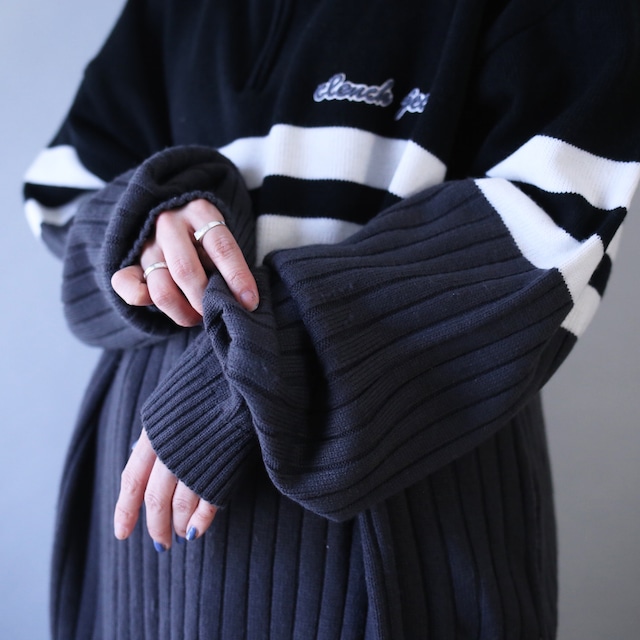 monotone switching color pattern over silhouette half-zip knit