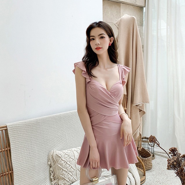 2020年新作 ワンピース水着 鋼托がある 小さな胸 ギャザー 保守的 お出かけ 温泉