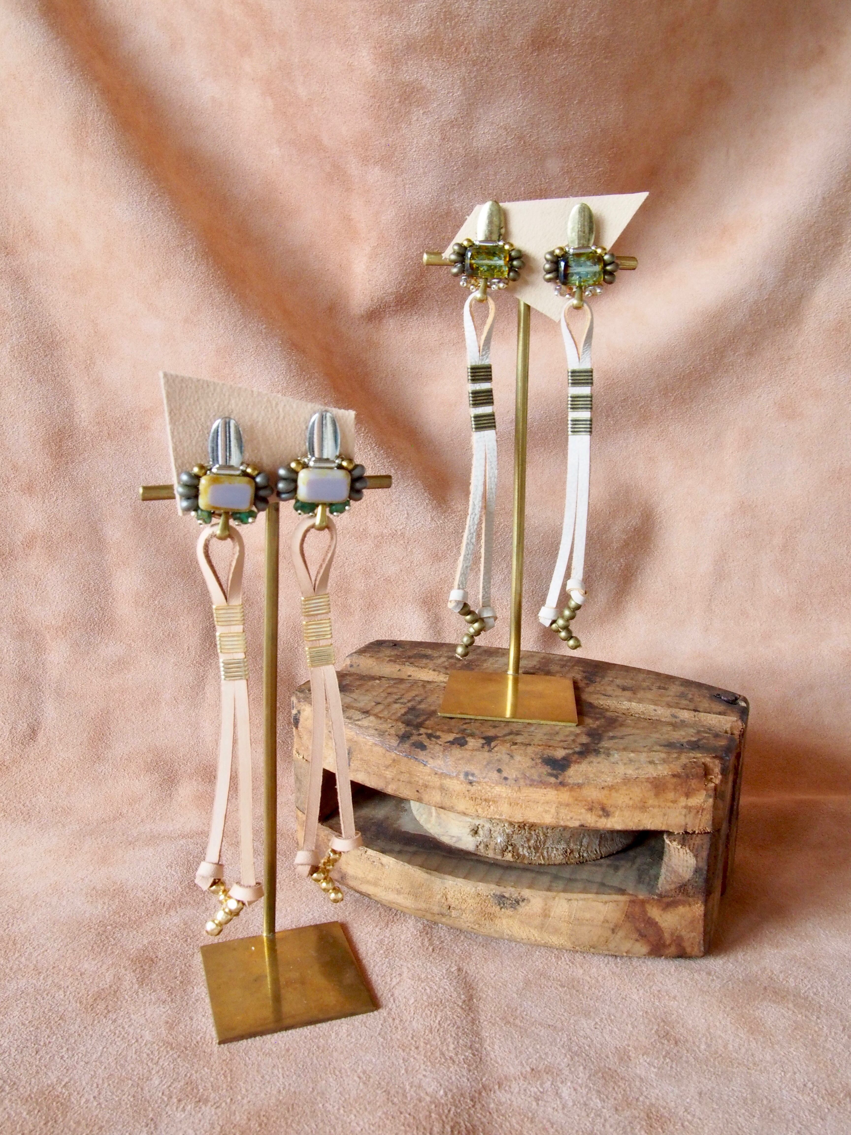 " leather metal earrings "