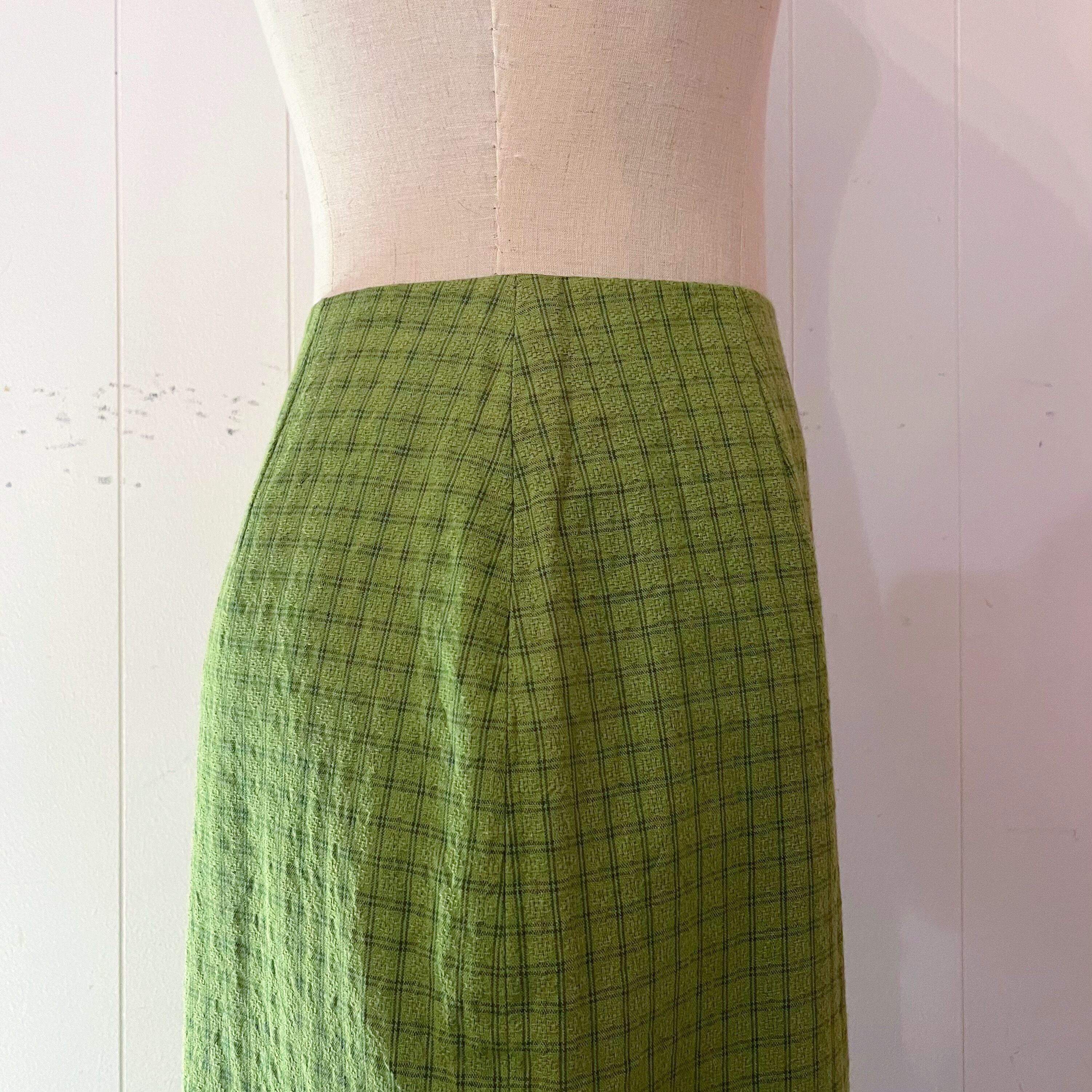 light green check long skirt
