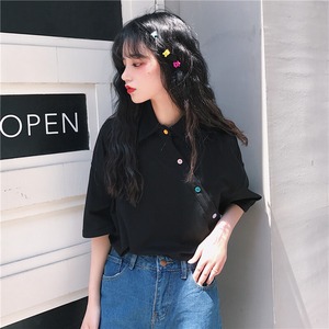 トップス シャツ レディース 送料無料 3色 ポロシャツ カットソー 袖あり 半袖 襟付き カラフルボタン 大人可愛い きれいめ シンプル 大人 上品 おしゃれ お洒落 エレガント 大きめ ビッグシルエット 白 ホワイト 緑 グリーン 水色 ブルー 黒 ブラック 無地 パステルカラー 春カラー 春 20代 30代 40代 50代 女性用 ママ オフィス ビジネス OL 通勤 着回し 普段使い ファッション コーデ スタイル モテ プレゼント ギフト 定番 プチプラ 安い 送料無料 流行 トレンド