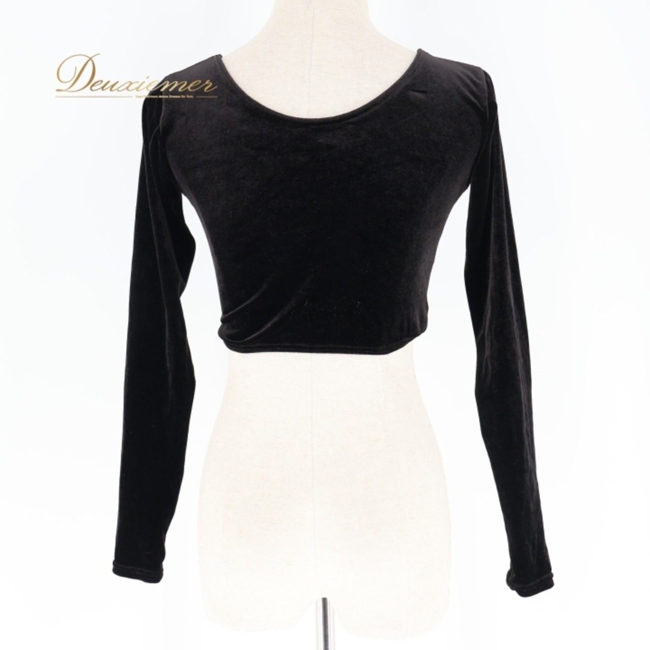 社交ダンス 衣装 トップス ブラウス ブラック系 チャコット Chacott 黒 日本製 ベロア ショート丈 長袖 練習 レッスン 伸縮 ストレッチ 無地 シンプル 上品 短め かわいい 光沢 高級感 ダンス衣装 イベント ステージ パーティー オールブラック