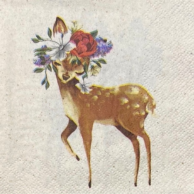 2023秋冬【FASANA】バラ売り2枚 カクテルサイズ ペーパーナプキン Cute Deer ナチュラル