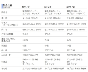 2827-37 Mサイズ Star of Life スターオブライフ 緊急用IDカード・カプセル IDカプセ