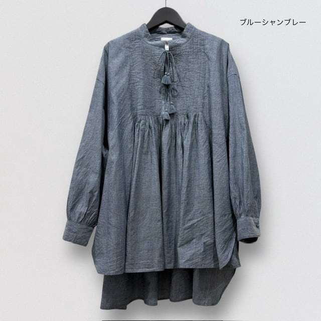 maison de soil HANDWOVEN YARN DYE NATURAL INDIGO CHAMBRAY BANDED