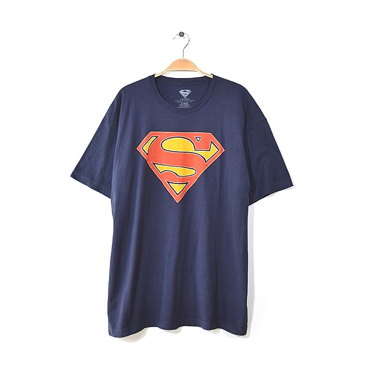 DCコミックス スーパーマン ロゴプリント クルーネック Tシャツ メンズXL ネイビー 大きいサイズ アメカジ 古着 紺色 @BB0331