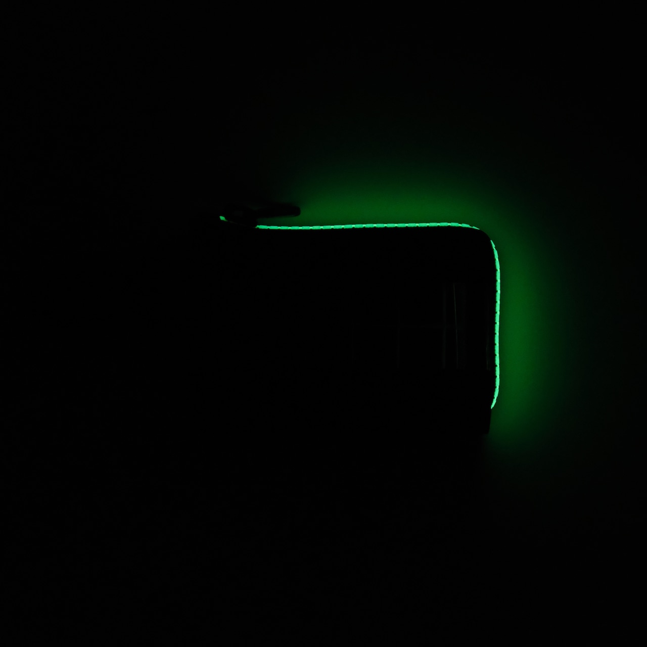 vibram card case (black×clear) with green glowing zip
