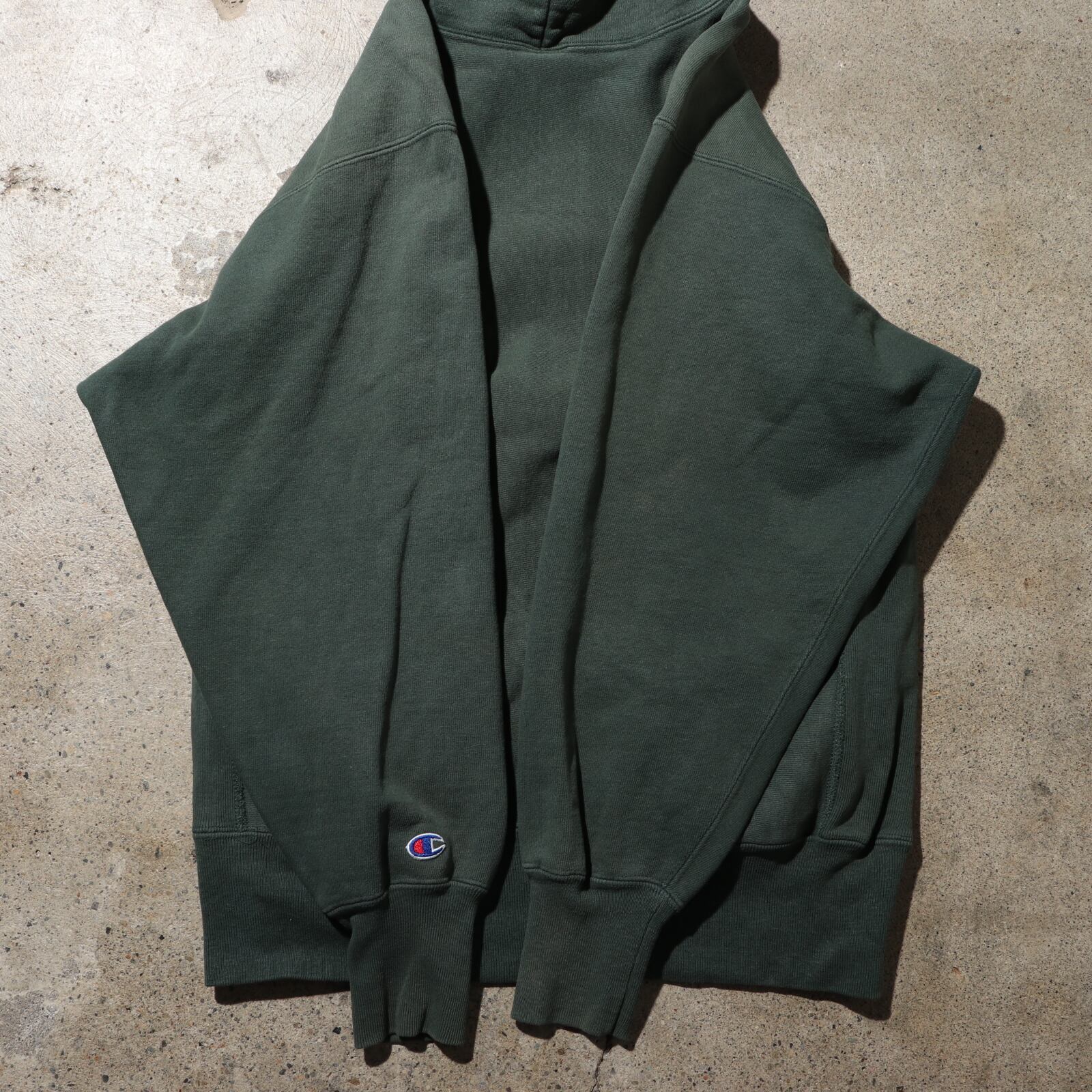 美品 L 90s USA 緑 刺繍 リバースウィーブ チャンピオン パーカー 